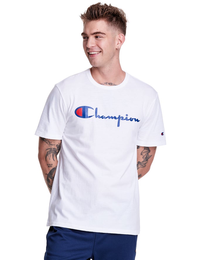 Champion Herre T-Shirts Hvide - Lightweight Script Logo - Danmark LSD-194267